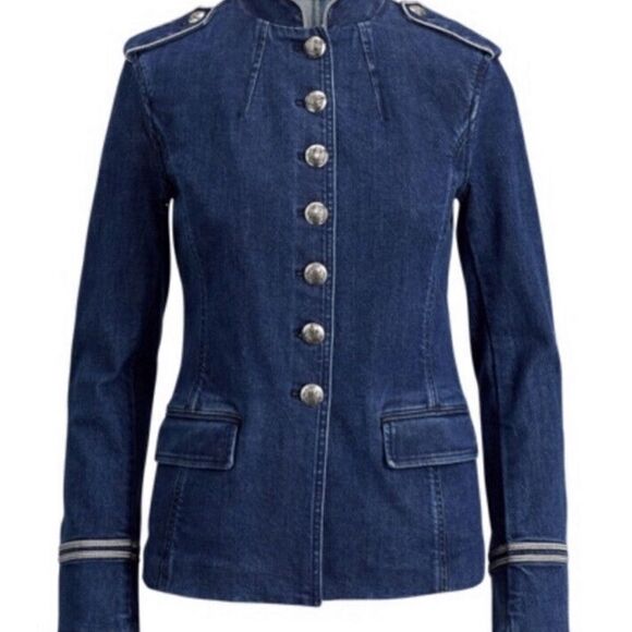 Lauren Ralph Lauren Denim Military Jacket Silver Metallic - Picture 1 of 9